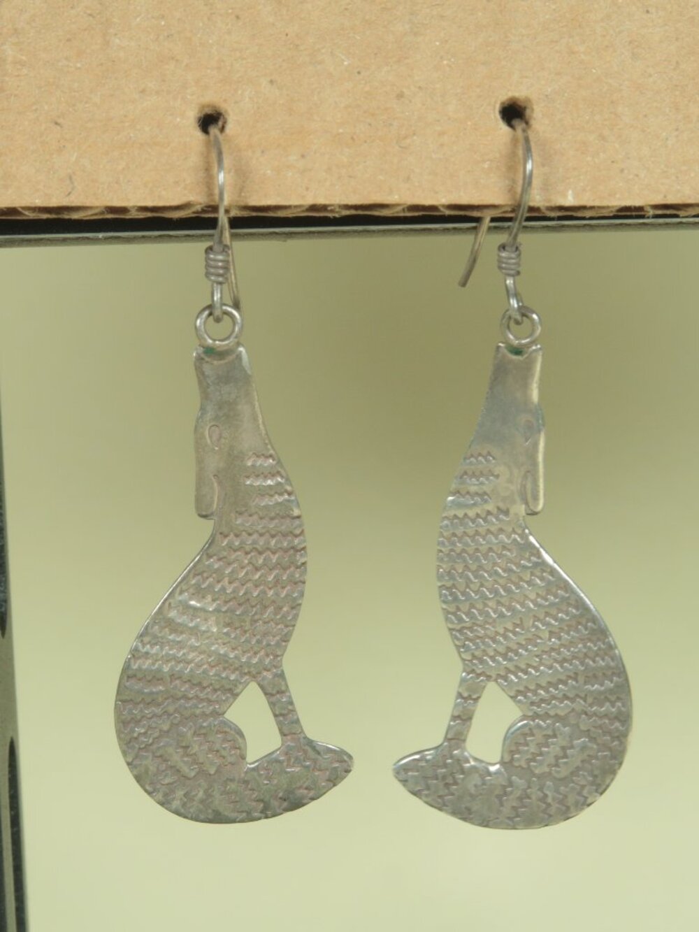 Vintage Howling Wolf Wolves Dangle Sterling Silver Earrings ND 925 Signed
